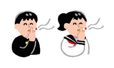 タバコを吸う学生男子女子