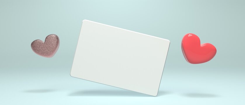 Blank card design with hearts - 3D rendering
