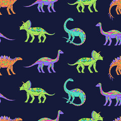 Seamless vector pattern with sketch of dinosaurs. Decoration print for wrapping, wallpaper, fabric. Seamless vector texture.

