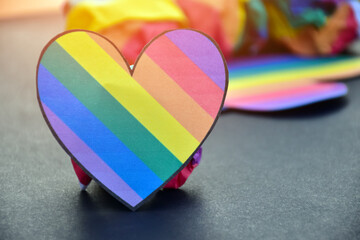 Rainbow heart, lgbtq+ symbol,  lgbtq+ communities celebration in pride month concept.