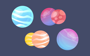 Set vector colorful planets isolated. Bright planets colour in space 
