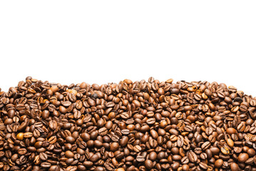 Coffee beans on a white background. Top view.