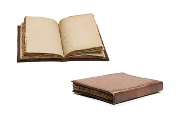 An old brown book isolated on white background.