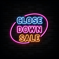 Fototapeta na wymiar close down sale neon text. neon sign. neon symbol