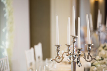 Flower and candle decoration for a wedding