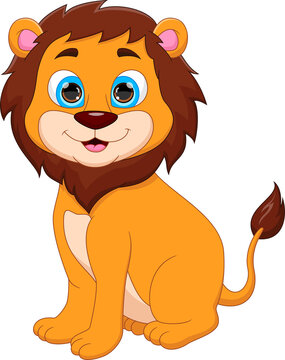 cartoon cute baby lion on white background
