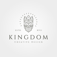 bearded king head line art logo vector with crown symbol illustration design