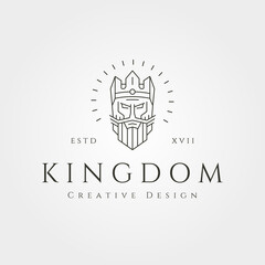 bearded king head line art logo vector with crown symbol illustration design