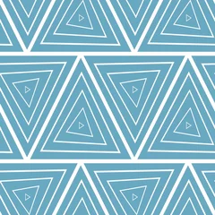 Fotobehang Blauw wit Patroon van witte driehoeken op een blauwe achtergrond. Vector naadloos patroon.