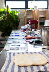 Preparation for the culinary class. Culinary master class in the culinary academy. Various...