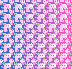 Kawaii Hearts and clouds pattern