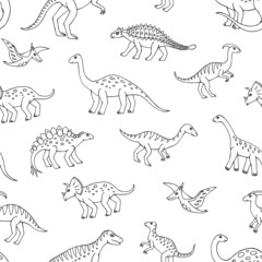 Seamless vector pattern with sketch of dinosaurs. Decoration print for wrapping, wallpaper, fabric. Seamless vector texture. 