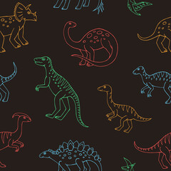 Seamless vector pattern with sketch of dinosaurs. Decoration print for wrapping, wallpaper, fabric. Seamless vector texture. 