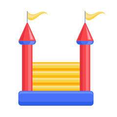 Bouncy inflatable castle. Tower and equipment for child playground. Vector line illustration