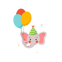Cute cartoon elephant with balloons vector illustration