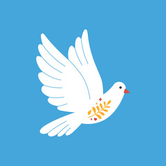 Flying white pigeon vector illustration. Symbol of the peace