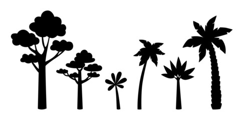 African Trees black vector silhouettes isolated on white background