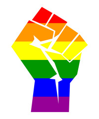 Gay Pride rainbow flag color on a fist.