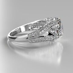 white and platinum engagement ring side 3d render