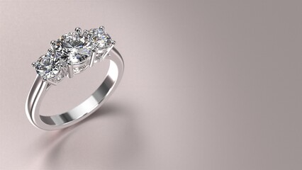 white gold engagement ring with diamond 3d render with beautiful background