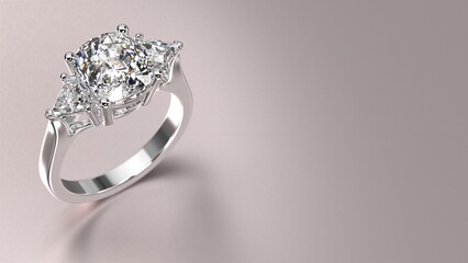 white gold engagement ring with diamond 3d render with beautiful background