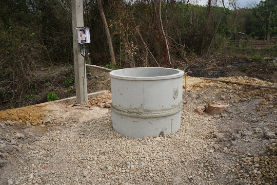 Cement Private Well Water In Rural Thailand.