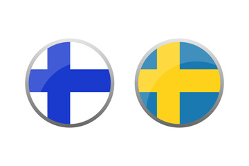 Obraz premium Flags of Finland and Sweden. Vector round icons with flags isolated on white background.