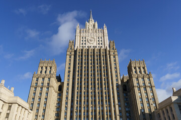 Fototapeta na wymiar Ministry of Foreign Affairs of Russia Stalin skyscraper in Moscow, Russia. International relations, politics, landmark