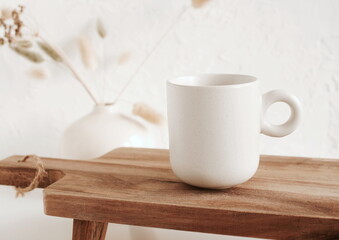 Mug mockup and desk accessories  on white background.