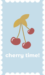 Vector cute postcard cherry. Pastel colours illustration berry