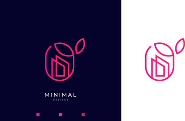 A line art icon logo of a house/home with a leaf circle	