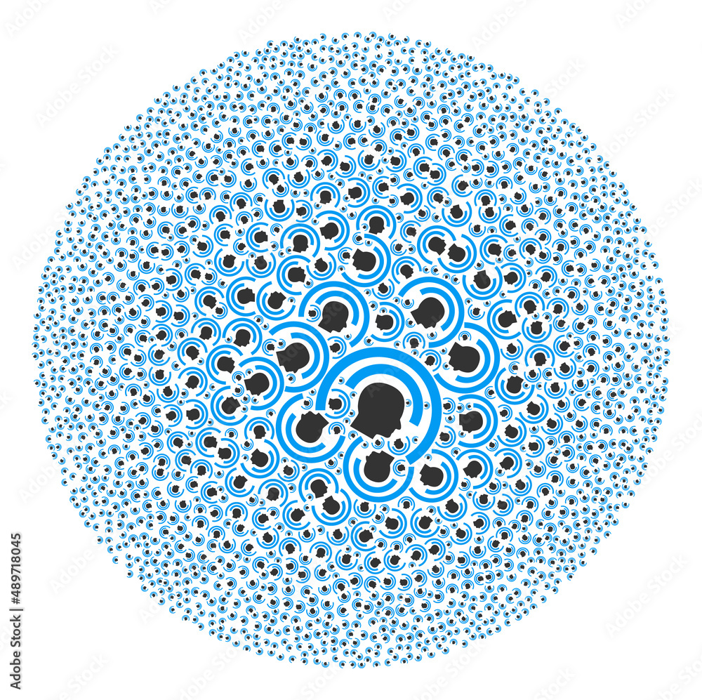 Poster psi waves elements are grouped into bubble collection. psi waves icon round collage. abstraction rou