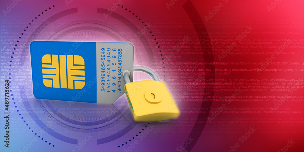 Poster 3d render sim card with padlock