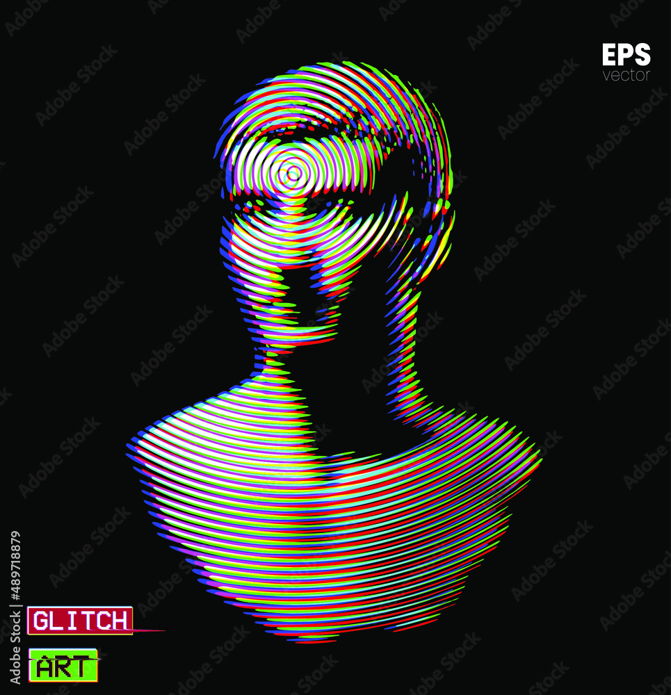 Aufkleber glitch art. vector rgb color mode circle halftone pattern illustration from 3d rendering of classica