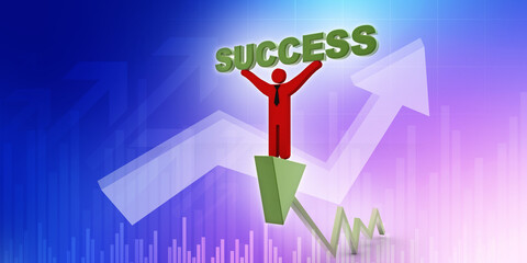  Rising arrow with business man . 3D illustration
