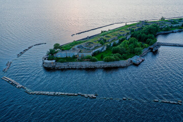 Panoramic aerial view of Fort Totleben Pervomaisky on a summer day in the waters of the Gulf of...