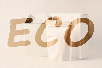 eco inscription and packaging mockup on the background