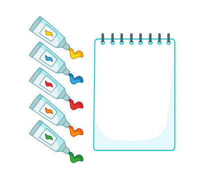 paint tubes with colorful paint and notepad clip art preview