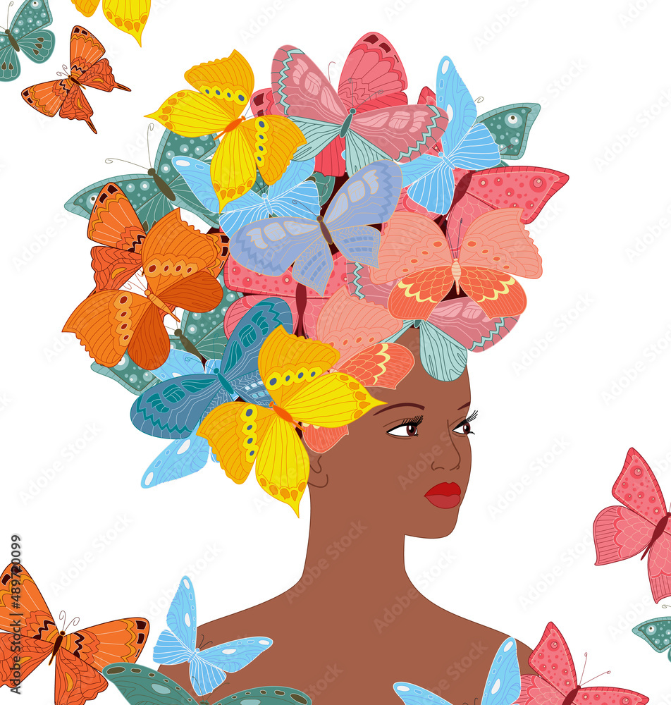 Canvas Prints fashion african woman with colorful butterflies on her head for