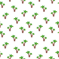 Seamless pattern with cartoon palm trees on a white background. Vector illustration in a minimalistic flat style, hand drawn. Textile printing, print design, postcards.