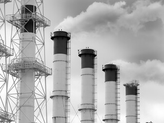 The chimneys from which the smoke comes out against the background of the sky. The concept of ecology, pollution of the earth's air.