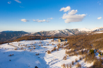 Aerial view at the mountain in winter