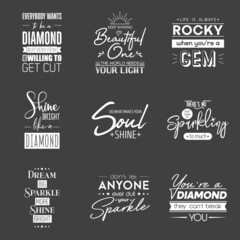 Set of Vector Vintage Typographic Quotes. Gemstone, Diamond, Sparkle, Jewerly Concept. Motivational Inspirational Posters, Typography, Lettering. Wise Sayings for Clothes Prints, T-shirts, Wall Poster