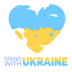 Vector illustration of heart with a flag of Ukraine. Banner for Ukraine support. No to war. Stand with Ukraine, help Ukrainian.