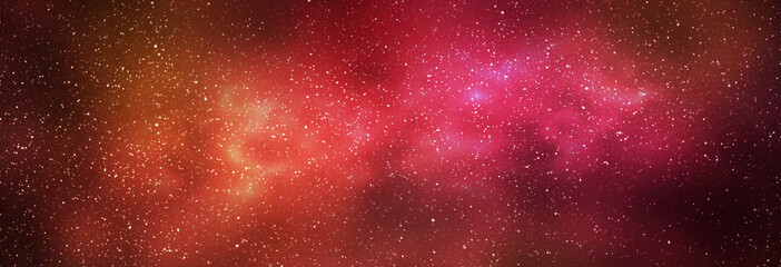 Night starry sky and bright red galaxy, horizontal background banner