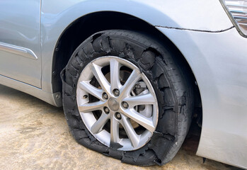 The tire exploded due to a tire leak. or too little inflated.