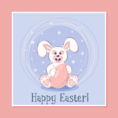 Happy Easter.Vector illustration of cute cartoon Easter bunny with Easter egg . Greeting card, banner.