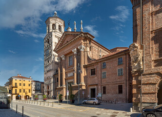 Fossano, Italy - February 27, 2022: Cathedral of Santa Maria and San Giovenale (XVIII century) with...