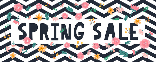 Spring sale typography banner Lettering spring season with leaf for greeting card, invitation template. Retro, vintage lettering banner poster template background, Sale, offer