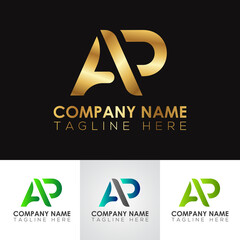 Golden metallic AP letter logo design